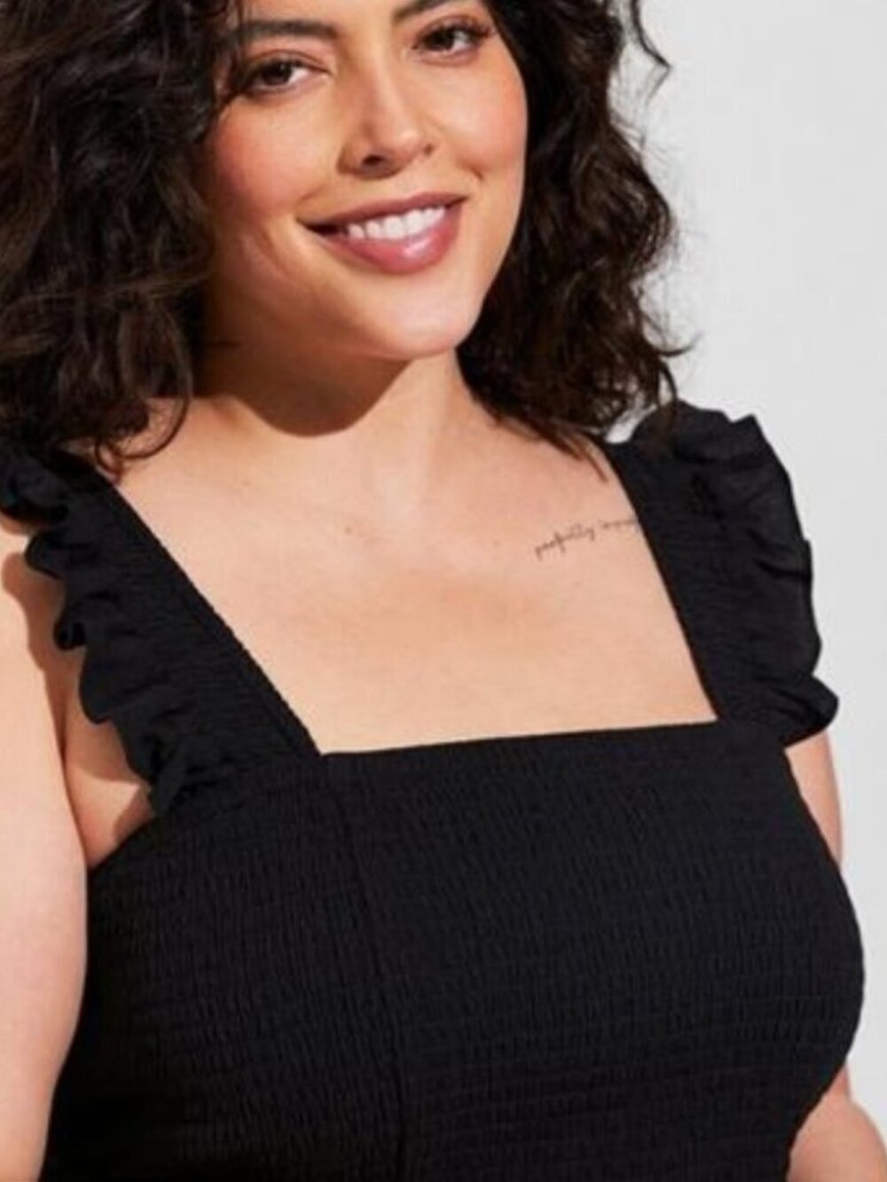Torrid, Black ruffled square neck top
